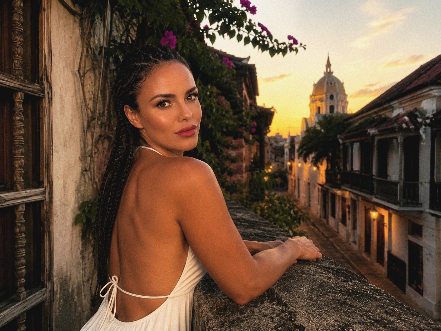 Gail Norman Casas in Cartagena at sunset