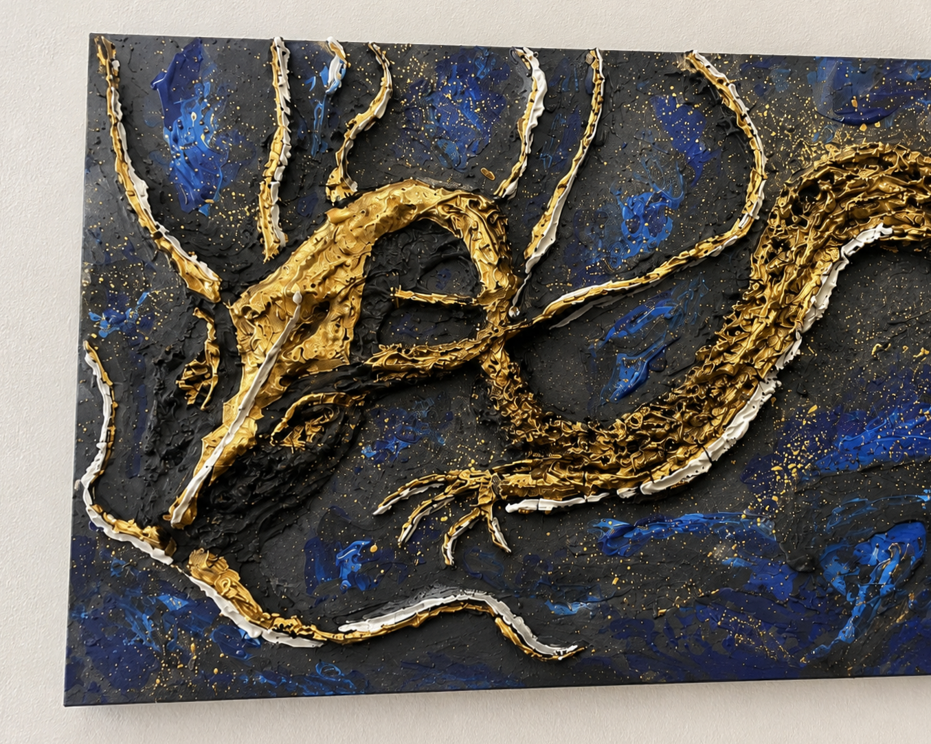 Detail of textured gold dragon painting by Gail Norman Casas
