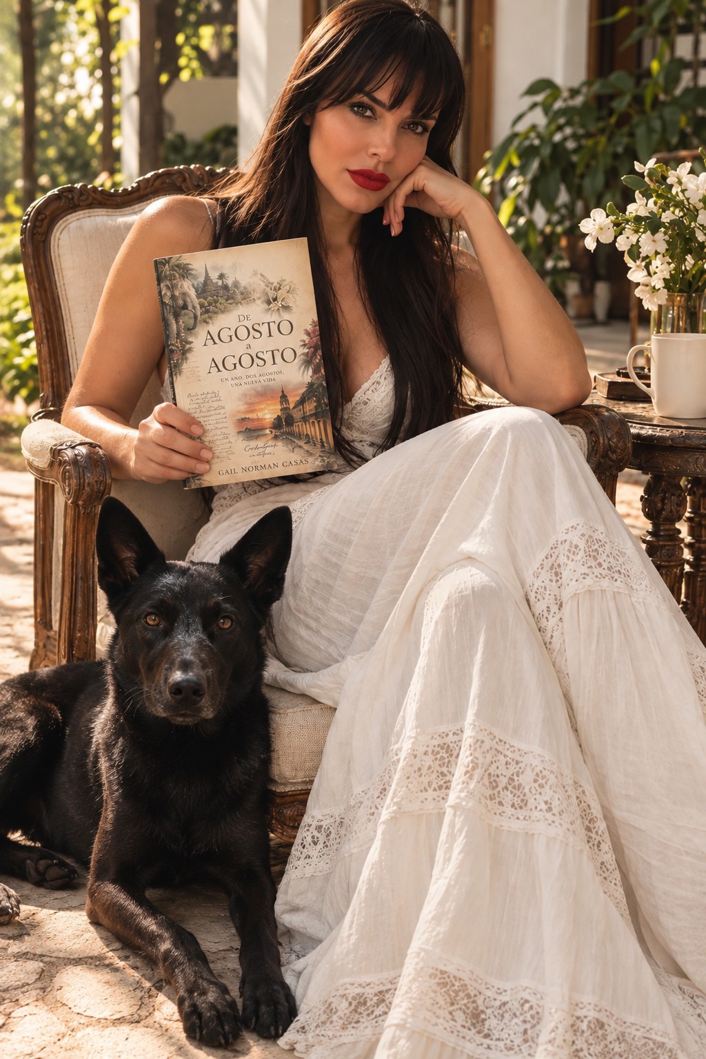 Gail Norman Casas with her book and dog